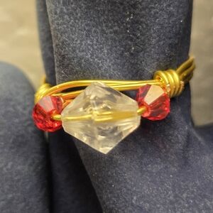 Gold, Red, and Clear Crystal Glass Ring